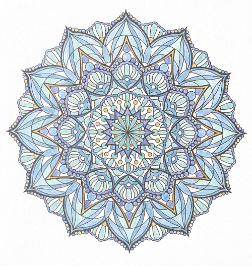 Mandala uit Deel 1, ingekleurd door Jolanda Buter.